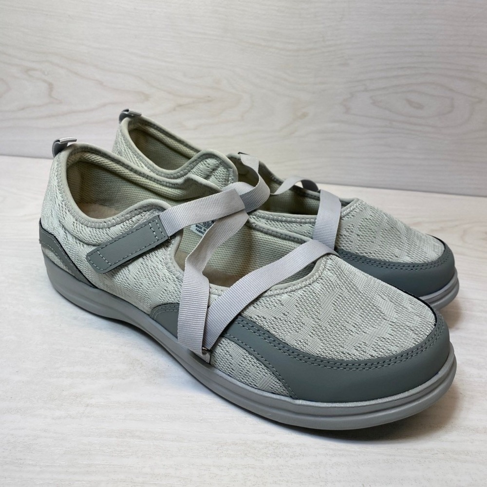 Apex Womens 12 Wide Mary Jane Walking Shoes A601W Grey Knit Slip Resistant Flat